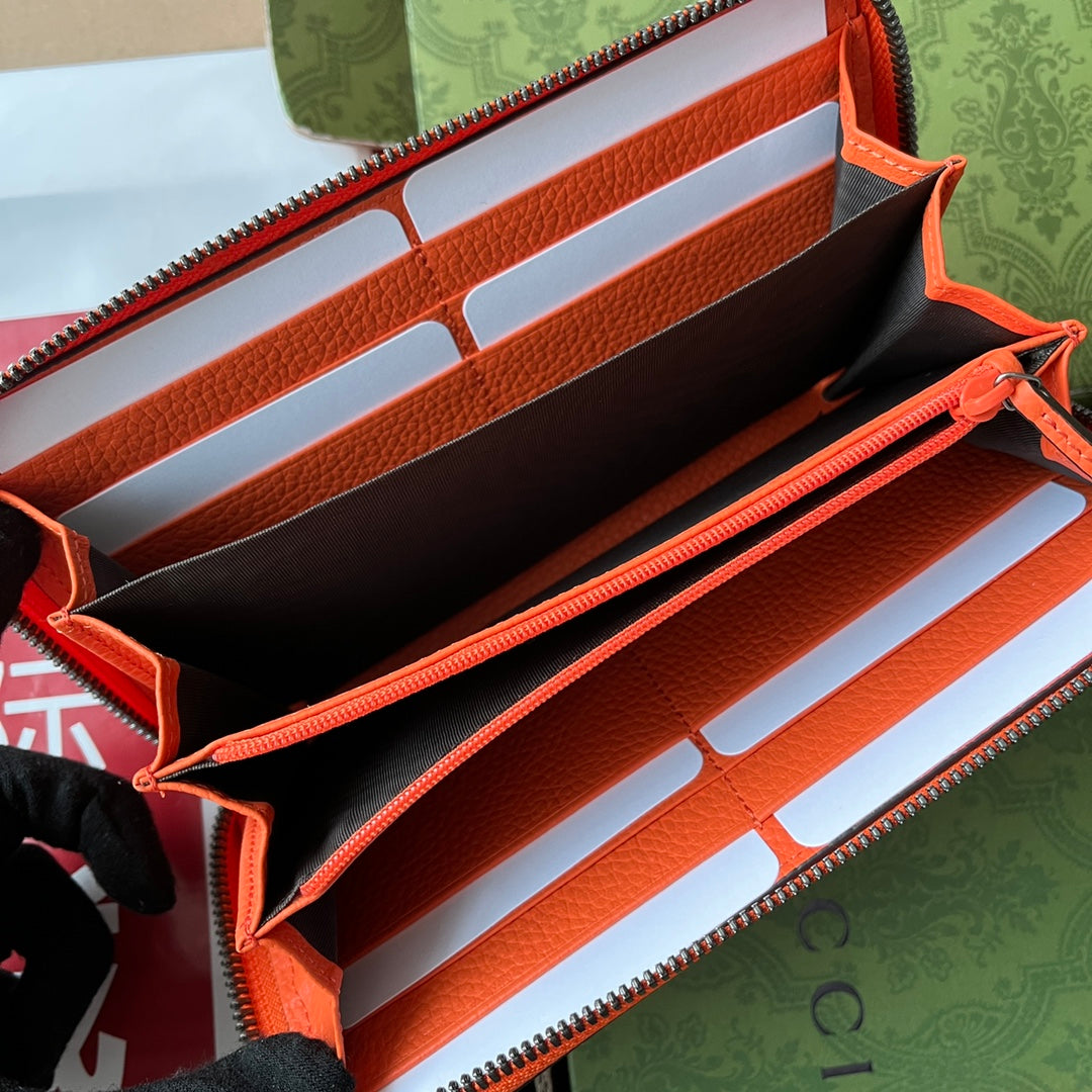 Full-Zip Wallet 19 In Orange Embossed Calfskin