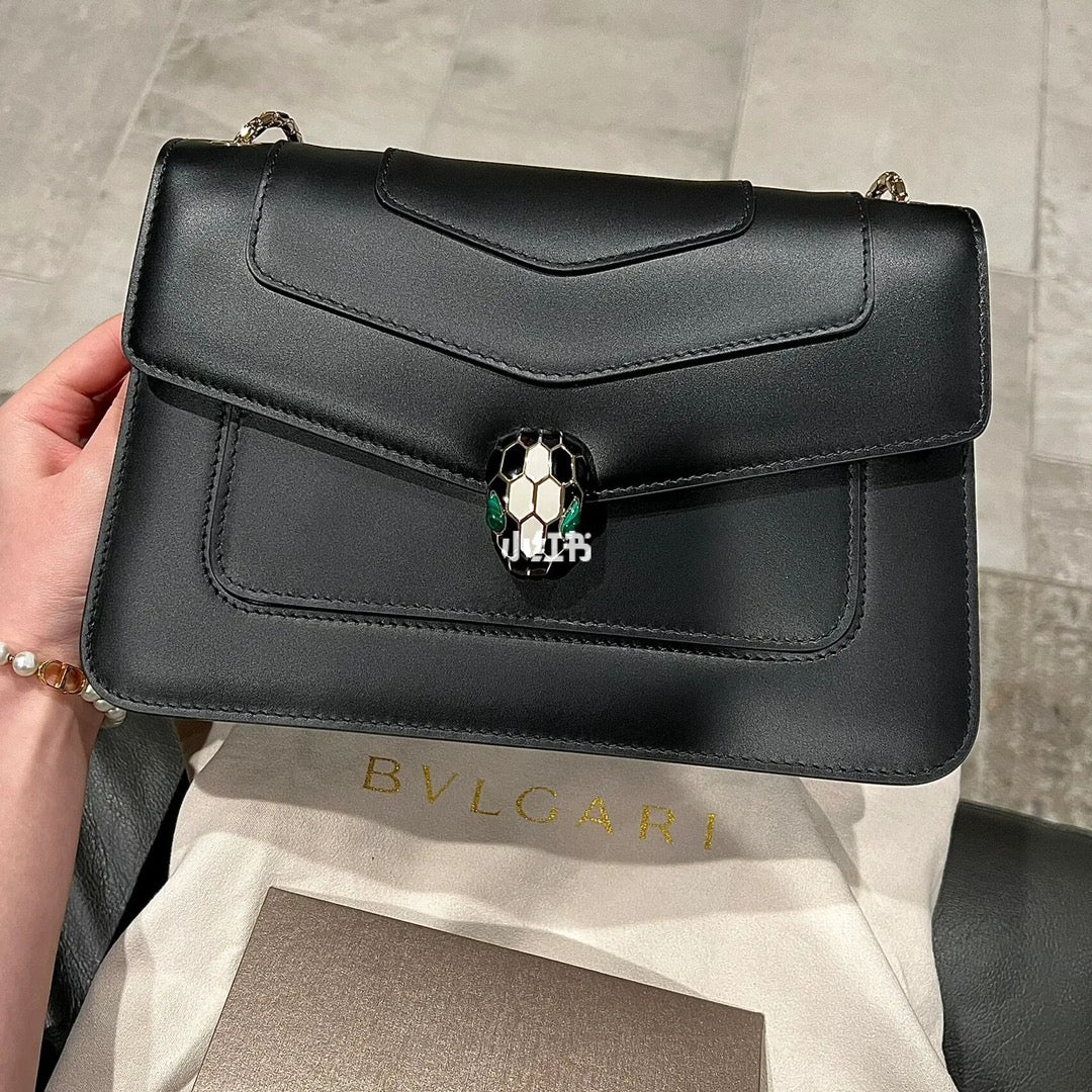 Bvl Serpenti Forever Shoulder Bag 25CM Black Calfskin Ghw 188655