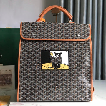 Saint Léger Backpack 35 In Brown Goyardine Canvas And Calfskin With Cartoon Patch