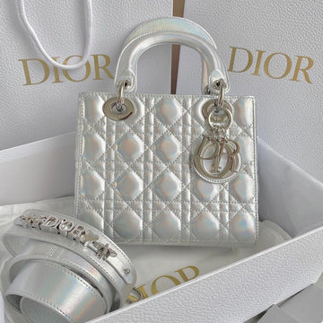 Small Lady 20 Silver Metalic Lambskin