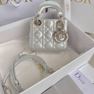 Micro Lady 12 Bag In Silver Lambskin
