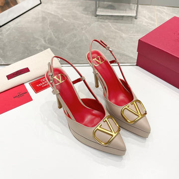 Vlogo Signature Beige Calfskin Slingback Platform Pump 120MM