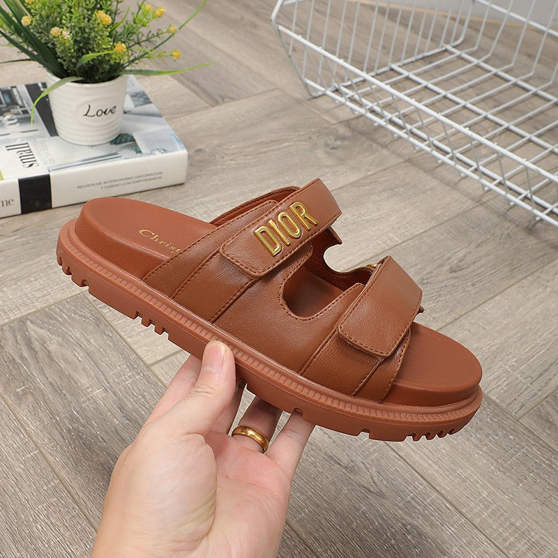CD Dioract Dad Sandal Mule Dark Brown Lambskin