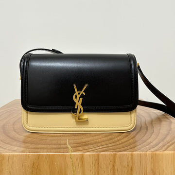 YSL Solferino Small Satchel Bag Black Mix Beige Gold Calfskin 339470