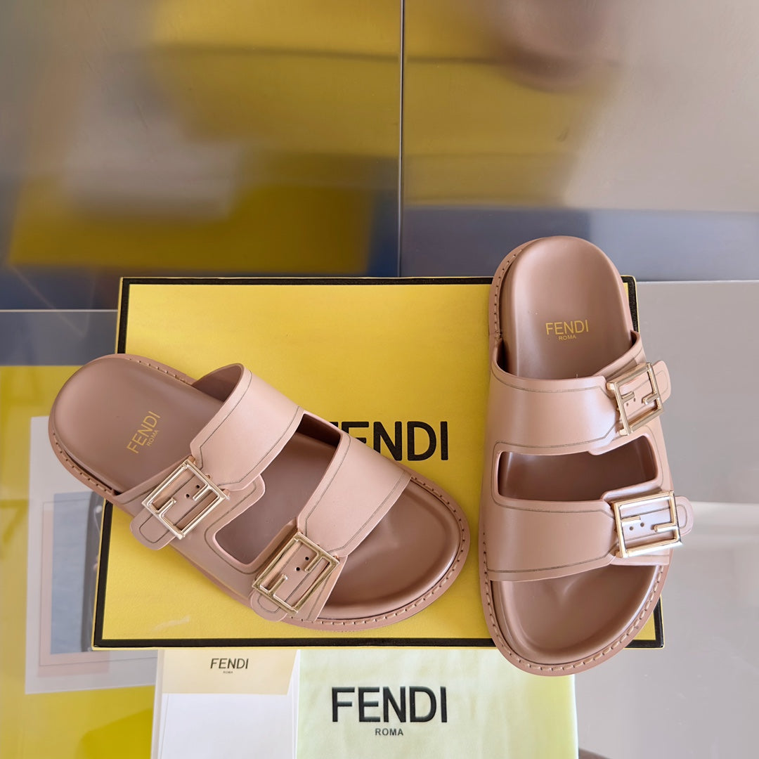 Fendi Baguette Dad Sandals In Buff Brown Calfskin