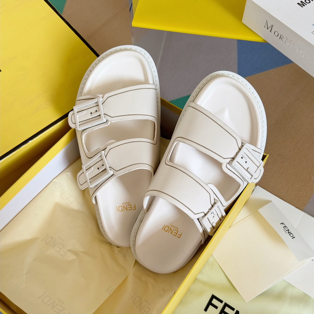 Fendi Baguette Dad Sandals In White Calfskin
