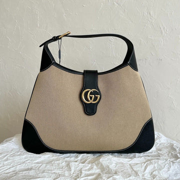 Large Aphrodite 47 Bag Beige Canvas And Black Calfskin