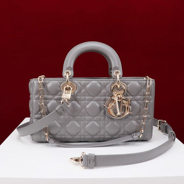 Medium Lady D-Joy 26 Grey Lambskin