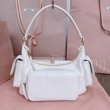 Miu Pocket 21CM Shoulder Bag White Calfskin