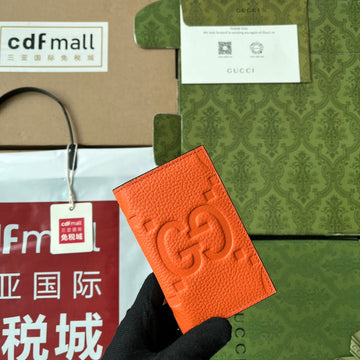 Card Holder 12 In Orange Embossed Calfskin