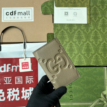 Card Holder 12 In Moss Green Embossed Calfskin