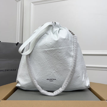 Crush Large Tote Bag 46 In White Crushed Calfskin Silver Hardware