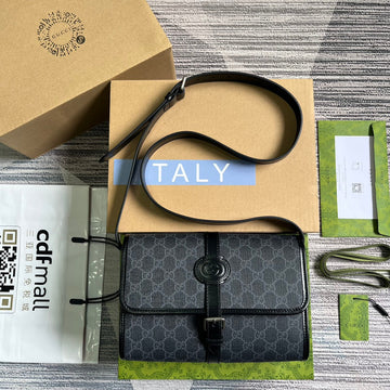 Messenger Bag 25 In Dark Grey Canvas Ang Black Calfskin