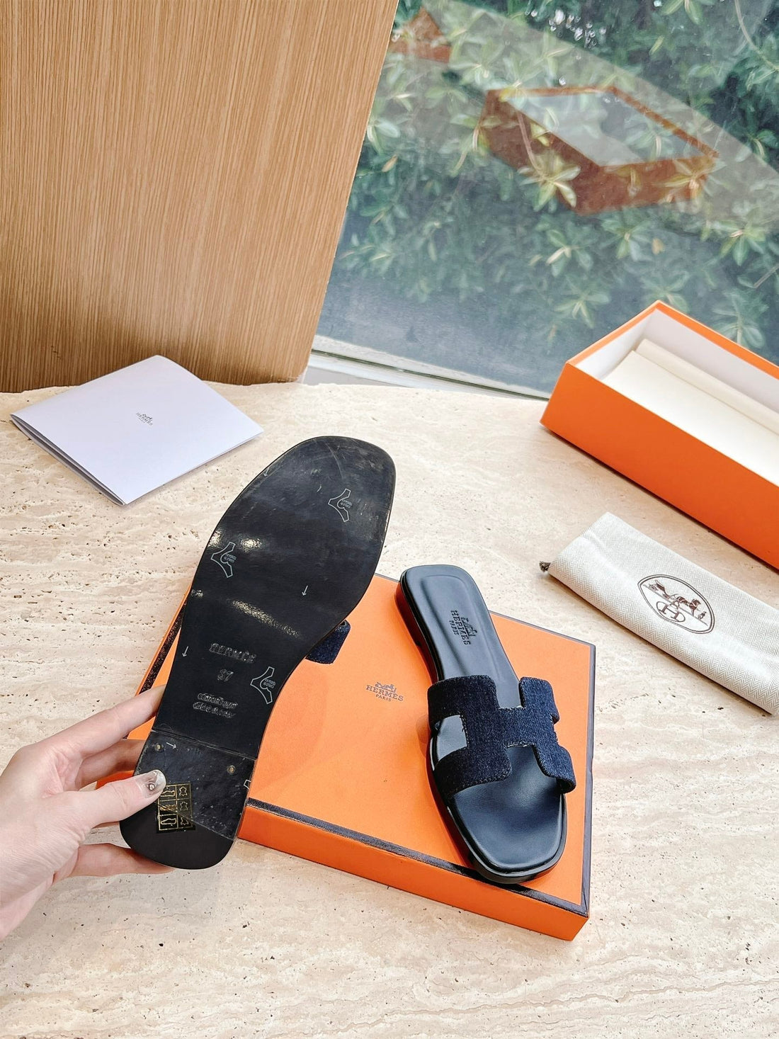 Hm 25 Oran Sandal Dark Blue Calfskin Denim