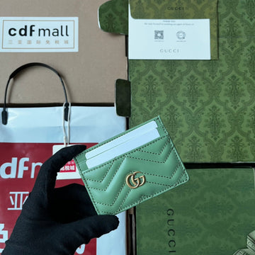 Marmont Quilted Card Case 10 In Light Green Lambskin