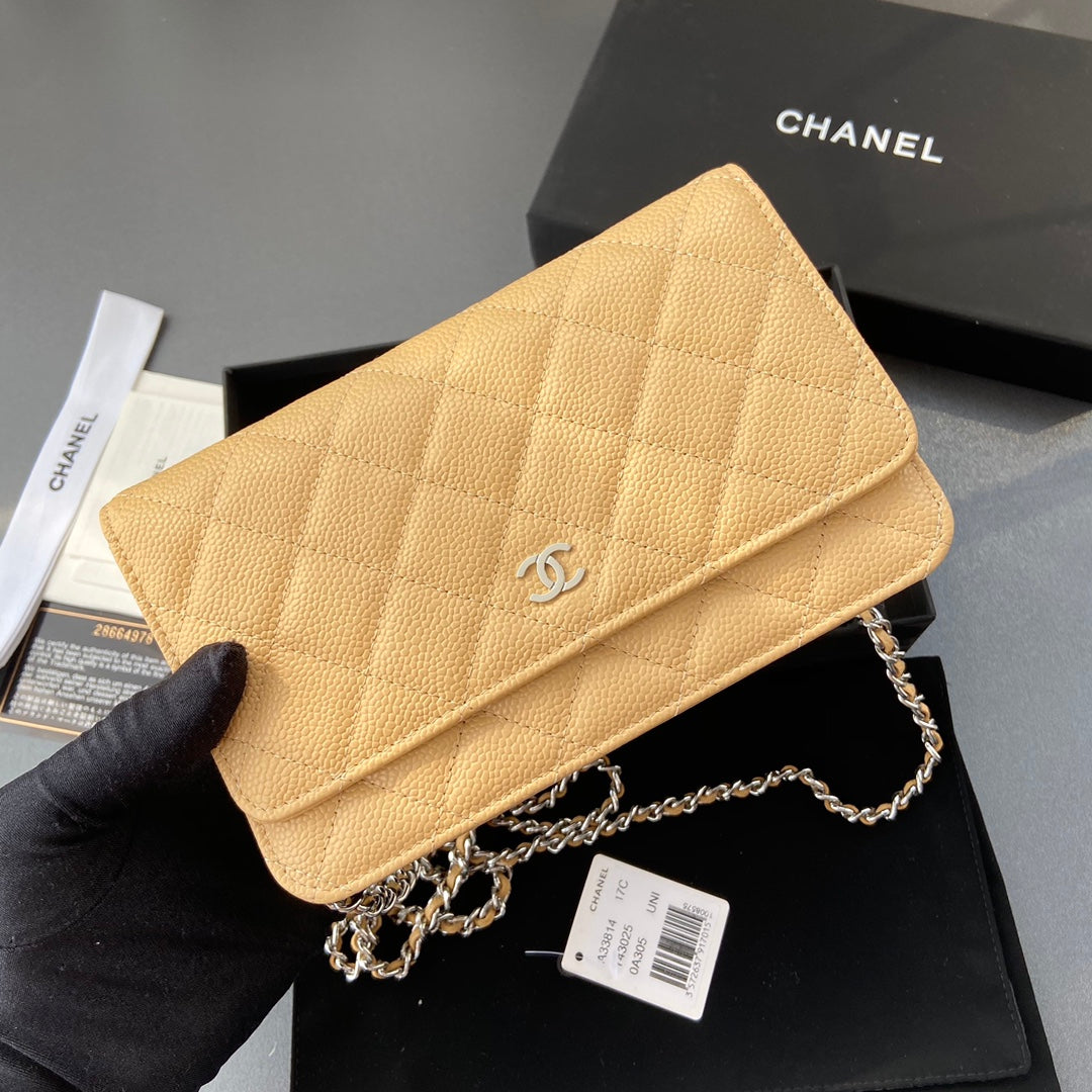 CC Woc 20CM Yellow Grained Calfskin Silver Hardware