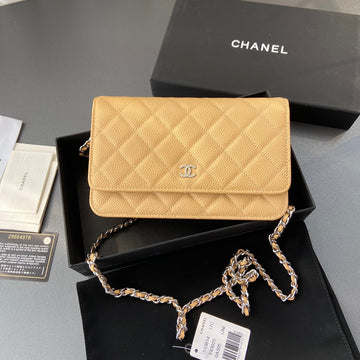 CC Woc 20CM Yellow Grained Calfskin Silver Hardware