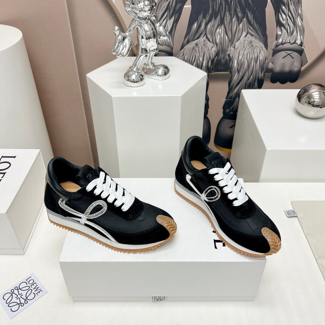 Flow Runner Sneaker In Black Suede And Sheepskin
