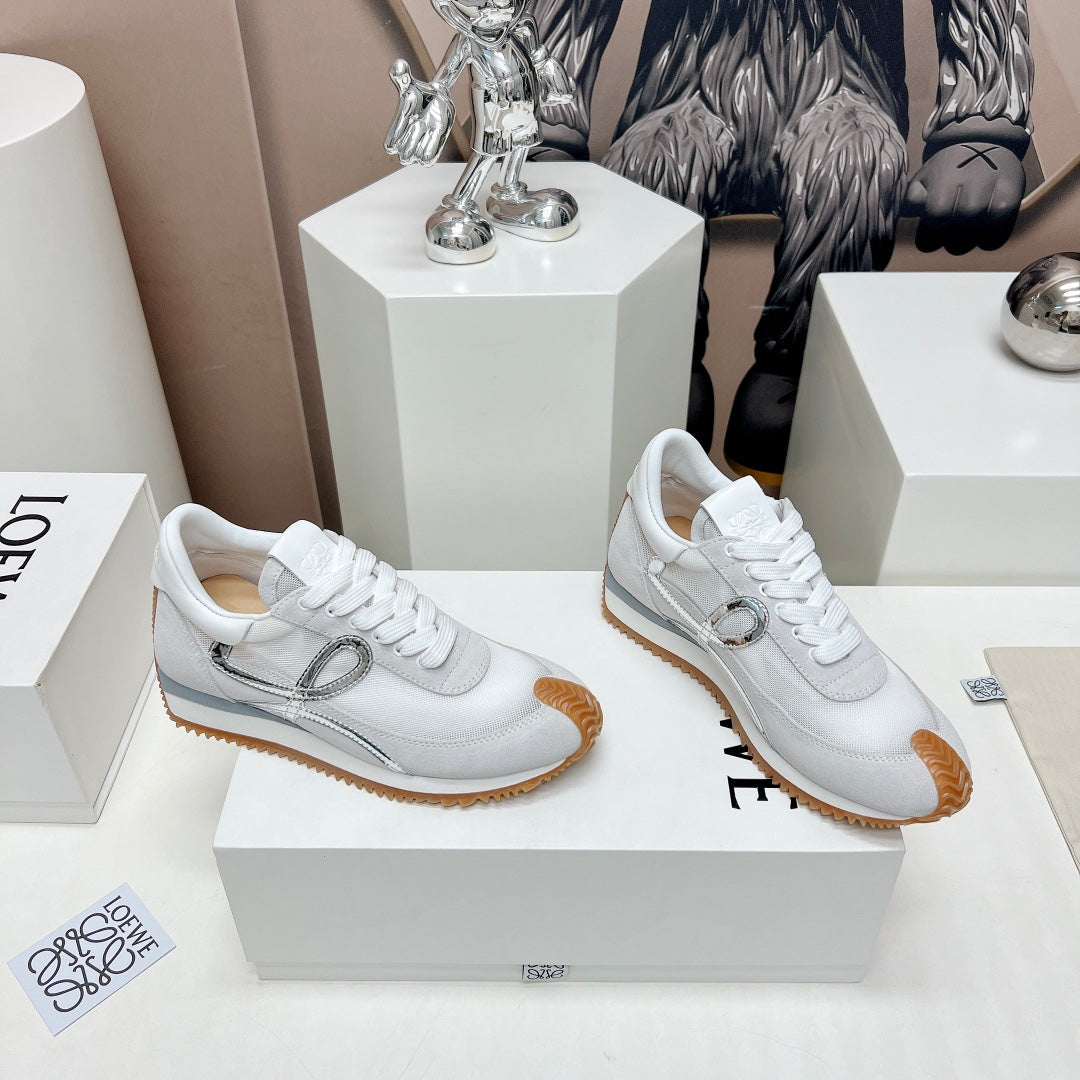 Flow Runner Sneaker In White Ivory Suede And Sheepskin