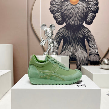 Flow Runner Sneaker In Basil Green Suede And Sheepskin