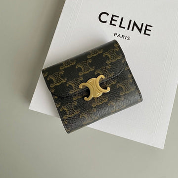 Triphome 10 Trifold Wallet Calfskin Old Flower Brown