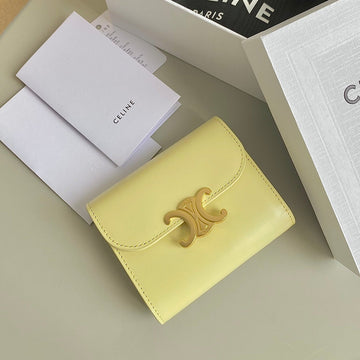 Triphome 10 Trifold Wallet Calfskin Yellow Pastel
