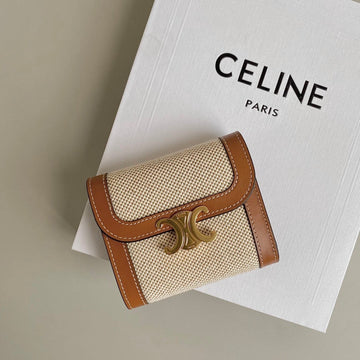 Triphome 10 Trifold Wallet Calfskin And Canvas White Brown