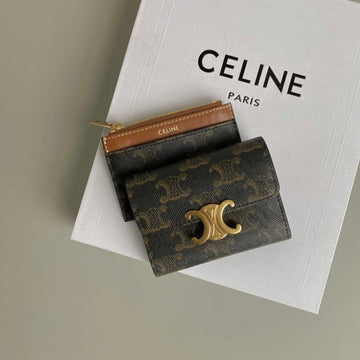 Triphome 9 Wallet Two-In-One Old Flower Brown Calfskin