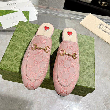 Men's Mule With Horsebit In Pink Pastel Monogram Jacquard Fabric