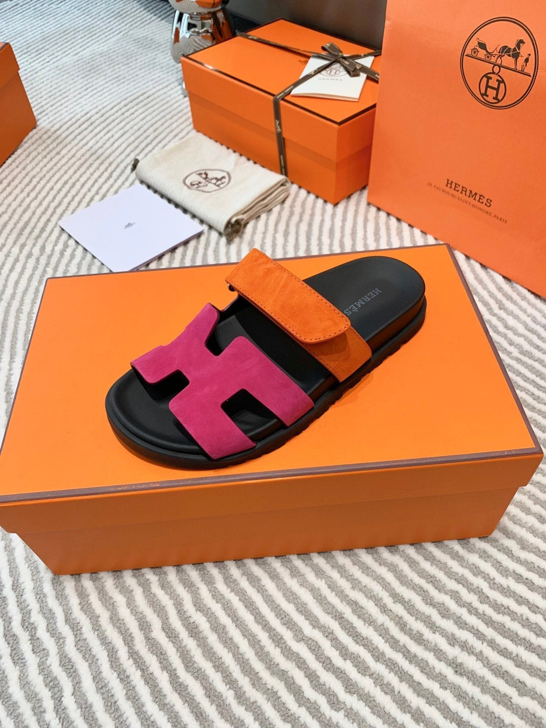 Hm Chypre Sandal Deep Pink Mix Orange Suede 963243