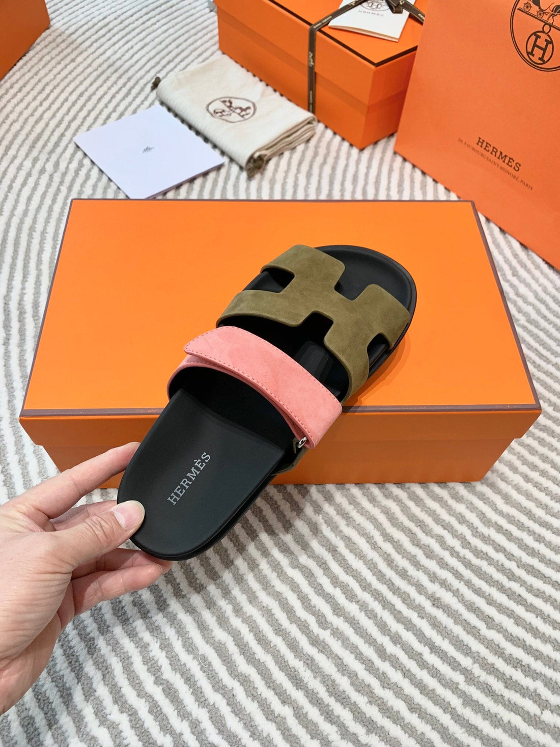 Hm Chypre Sandal Moss Green Brown Mix Coral Pink Suede 963244