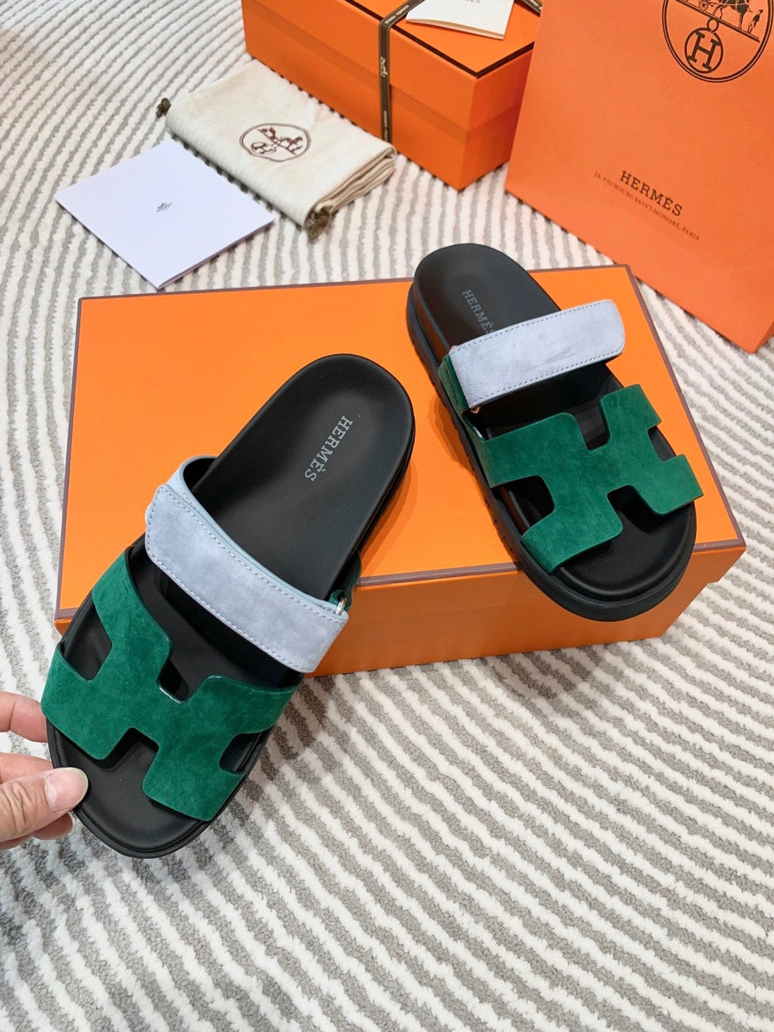 Hm Chypre Sandal Deep Green Mix Light Blue Grey Suede 963245