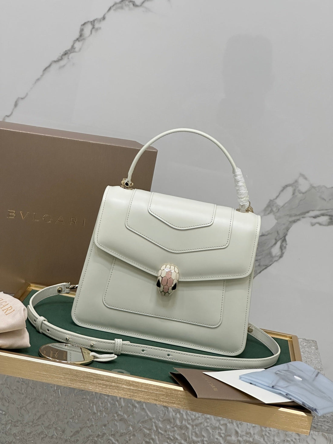 Bvl Serpenti Forever Top Handle Bag 22.5cm White Calfskin Ghw 188613