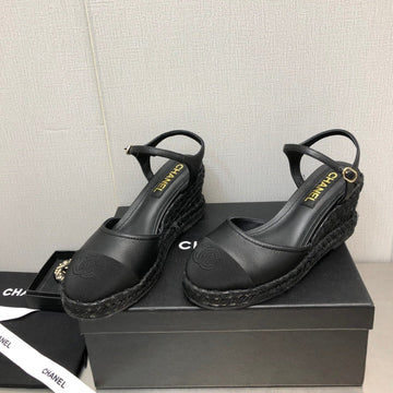 Mary Jane Wedge Black Lambskin
