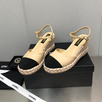 Mary Jane Wedge Beige Cream Lambskin