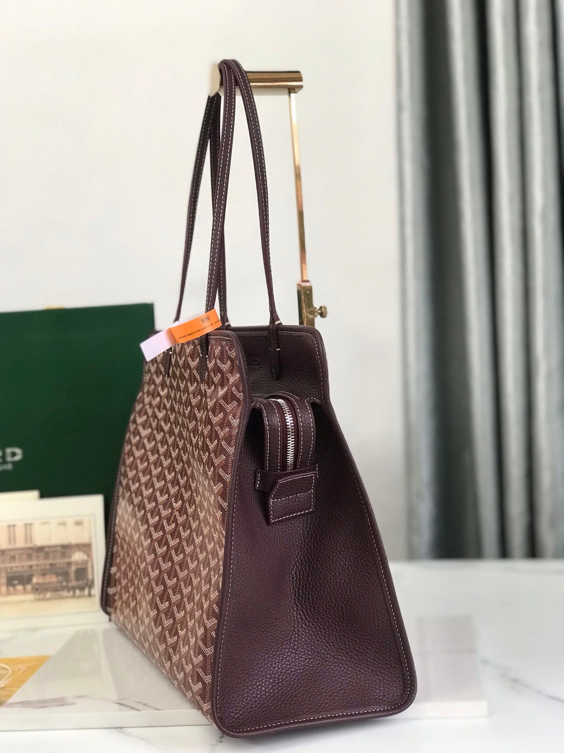 Hardy Pm Bag 40 In Brown Goyardine Canvas And Taurillon Leather Trim