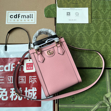 Diana Tote Bag 19 In Pink Lambskin With Bamboo Handle