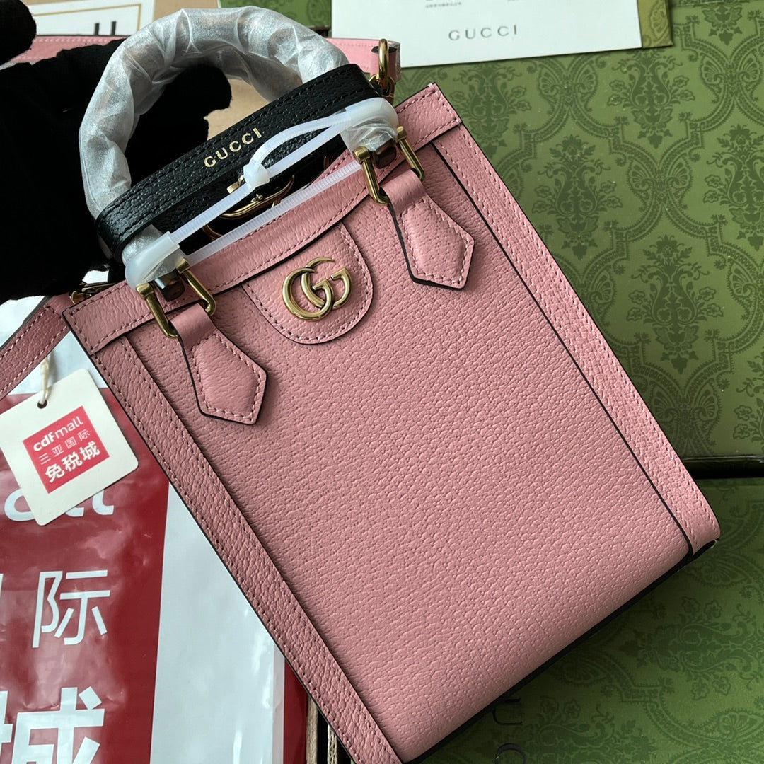Diana Tote Bag 19 In Pink Lambskin With Bamboo Handle