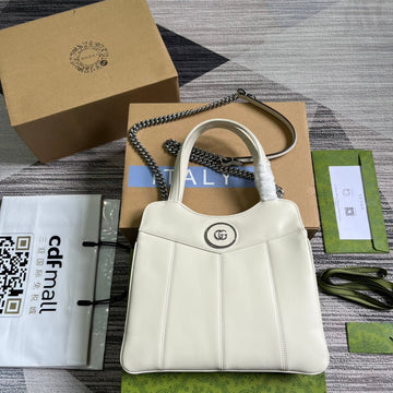GG Small 28 Tote Bag In White Calfskin