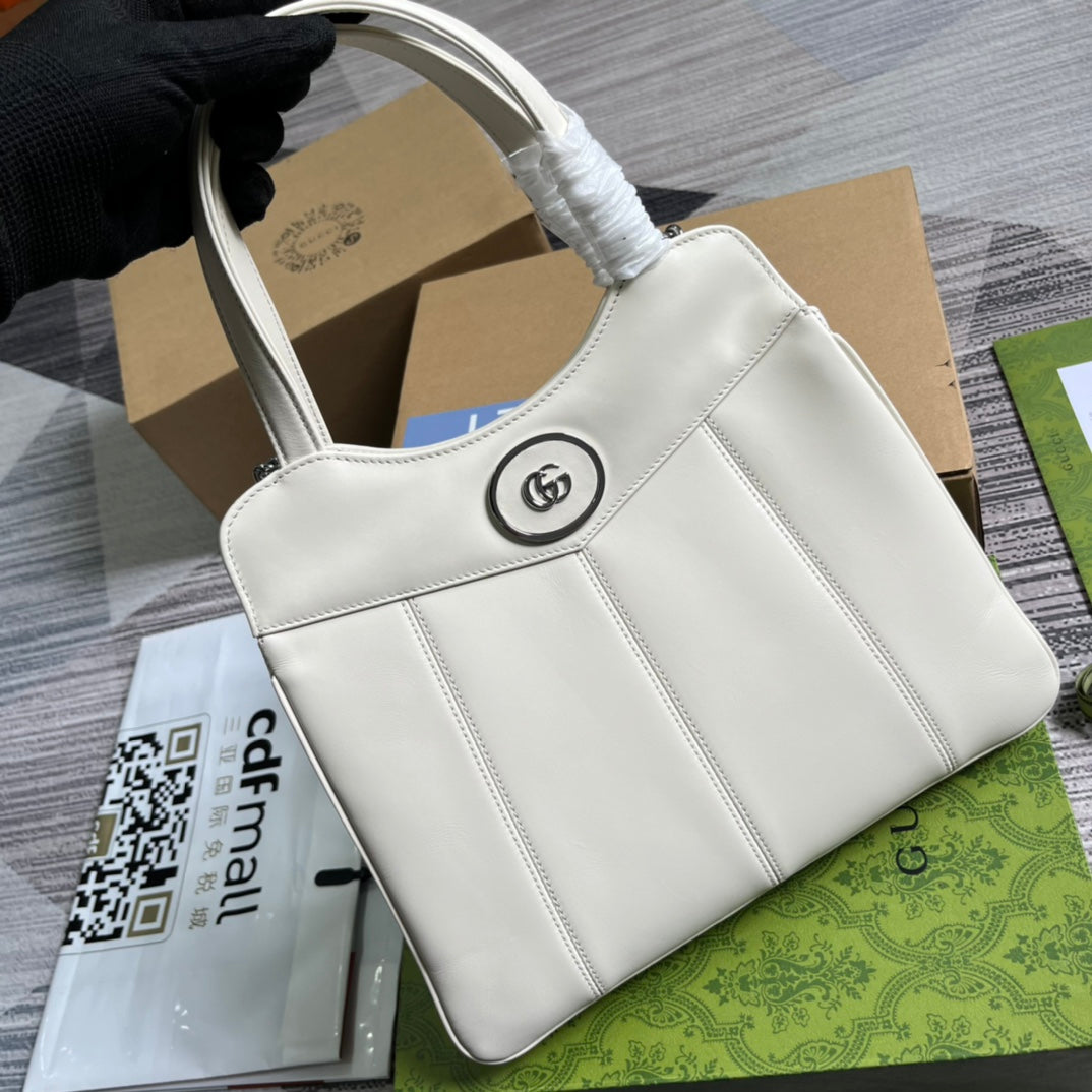 GG Small 28 Tote Bag In White Calfskin