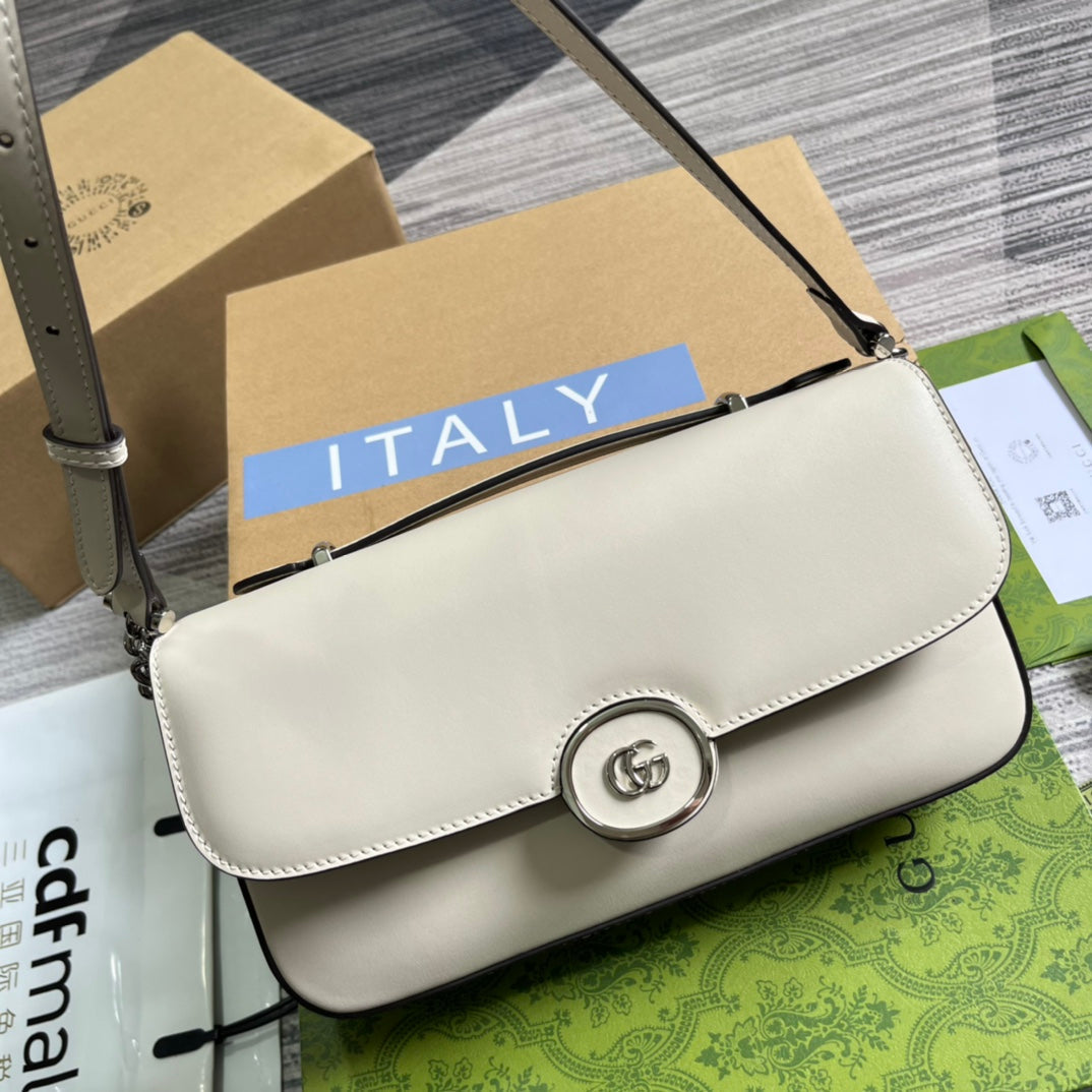 GG Small 27 Handbag In White Calfskin