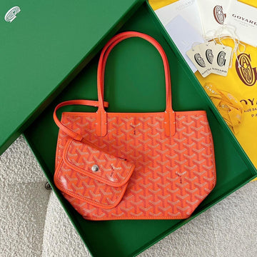 Anjou Mini Bag 20 In Red Orange Goyardine Canvas And Calfskin