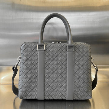 Slim Intrecciato Briefcase 36 Grey Calfskin
