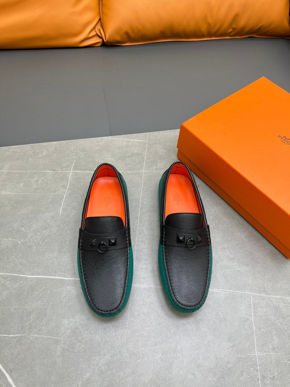 Hm Irving Loafer Black And Pine Green Calfskin