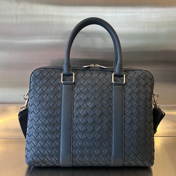 Slim Intrecciato Briefcase 36 Slate Calfskin