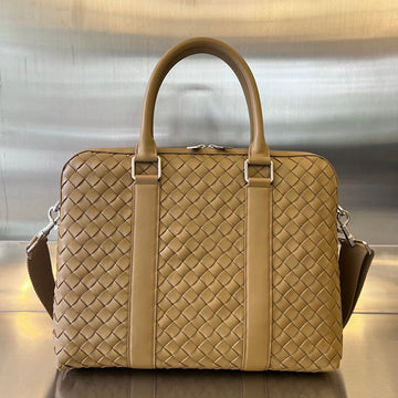 Slim Intrecciato Briefcase 36 Caramel Brown Calfskin
