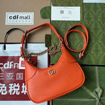 Shoulder Bag 25 In Orange Calfskin Gold Hardware