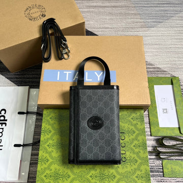 GG Clasp Clutch 20 In Black Canvas And Calfskin