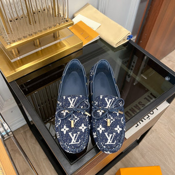 LV Gloria Flat Loafer Denim Floral Fabric Dark Blue