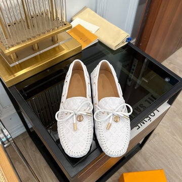 LV Gloria Flat Loafer Logo Stamping White
